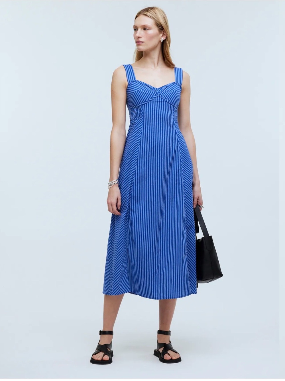 Madewell Sweetheart Sleeveless Midi Dress in Stripe Blue Sundress SZ 2